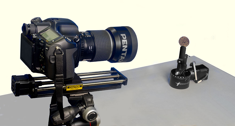 Medium format camera on a scrolling rail